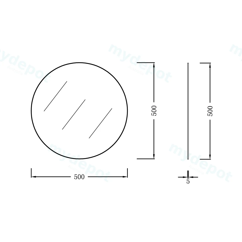 500mm Pencil Edge Round Plain Mirror view 2