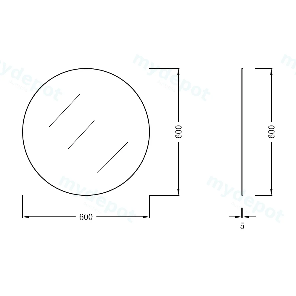 600mm Pencil Edge Round Plain Mirror view 2