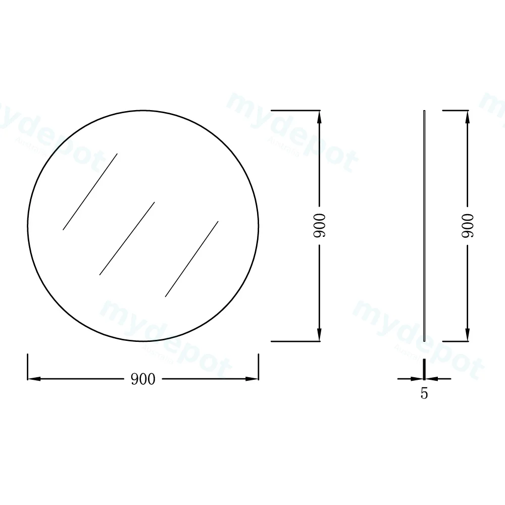 900mm Pencil Edge Round Plain Mirror view 2