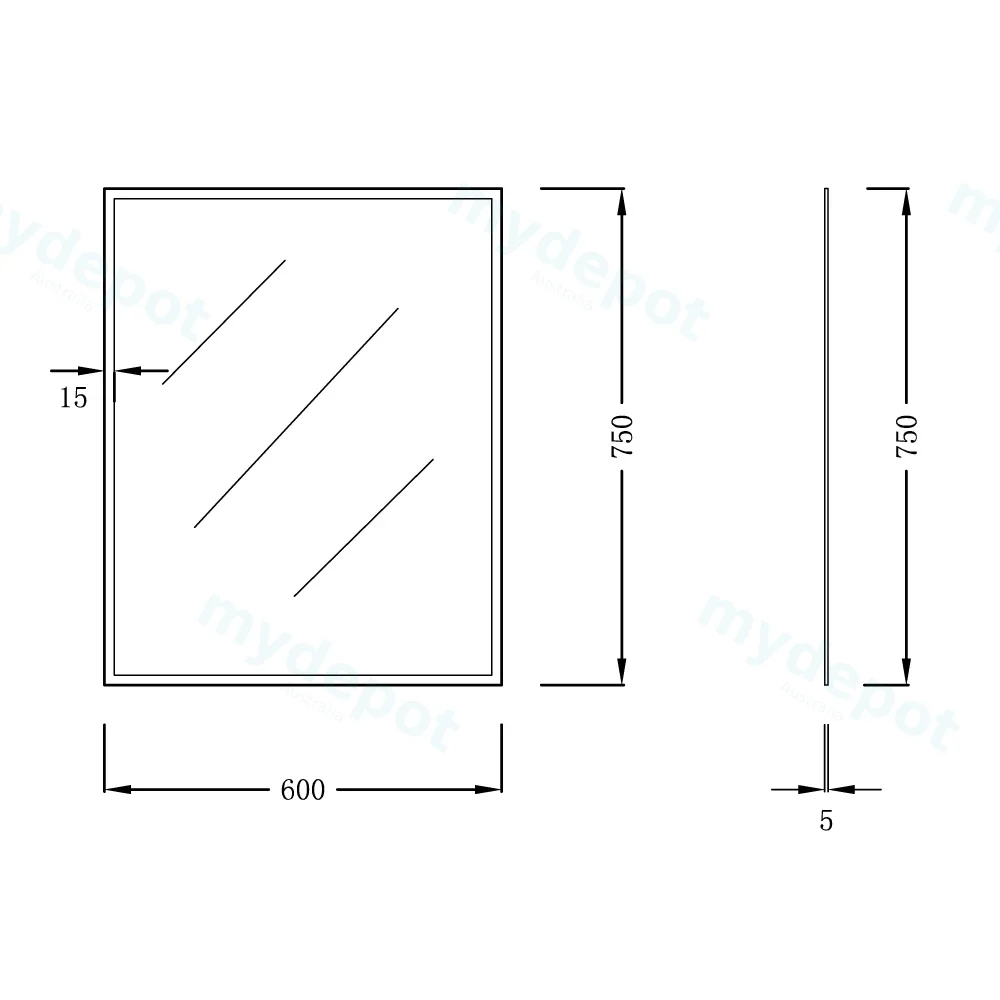 600X750mm Bevel Edge Rectangle Plain Mirror view 2