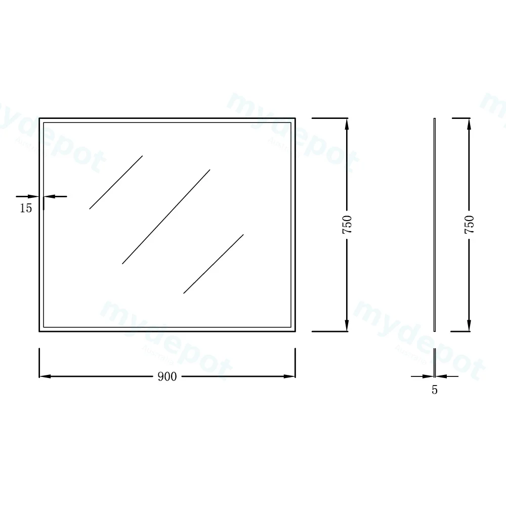 750X900mm Bevel Edge Rectangle Plain Mirror view 2