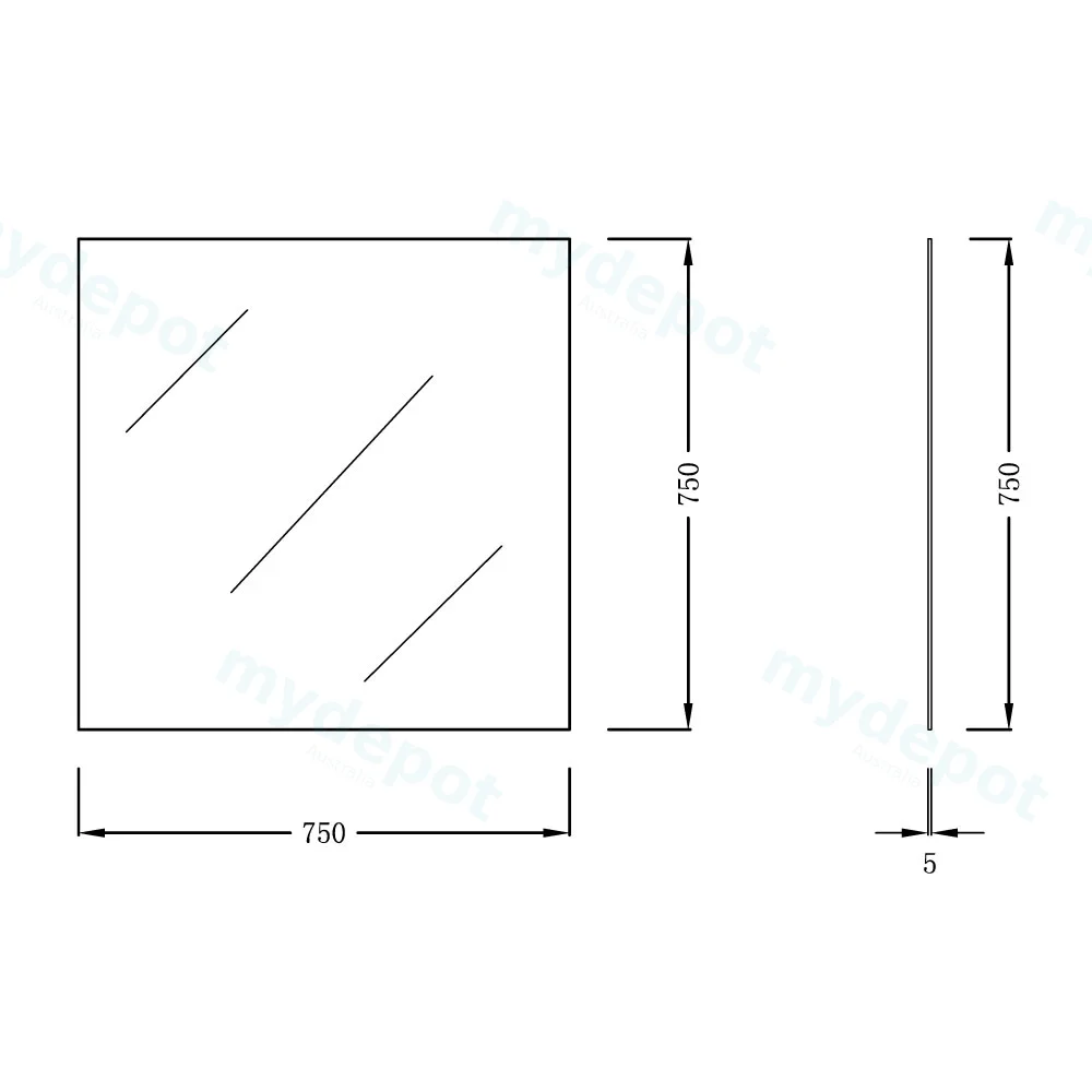 750X750mm Pencil Edge Square Plain Mirror view 2