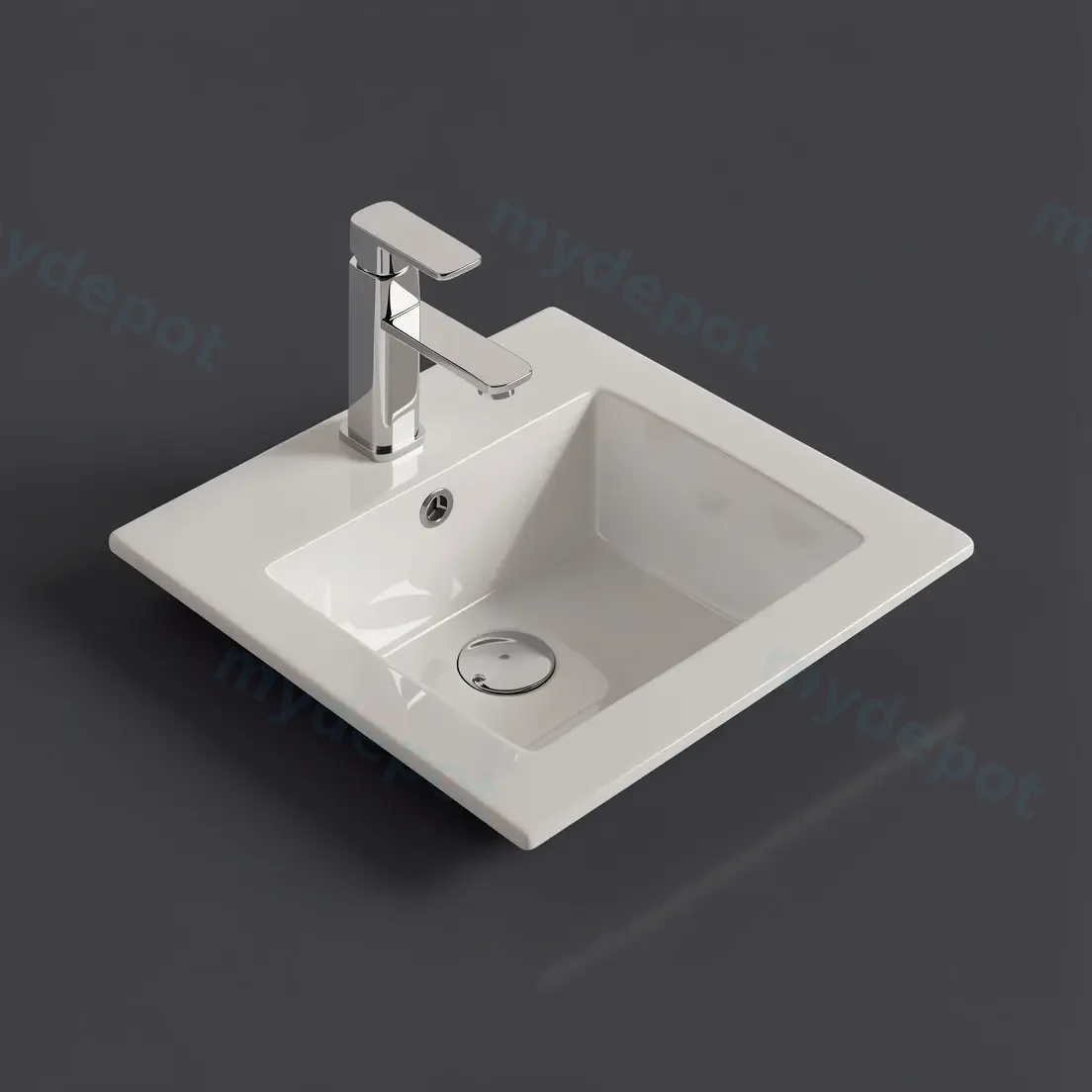 415*415*170mm Gloss White Crete Fine Ceramic Insert Basin Tap Hole Overflow,32mm Waste view 4