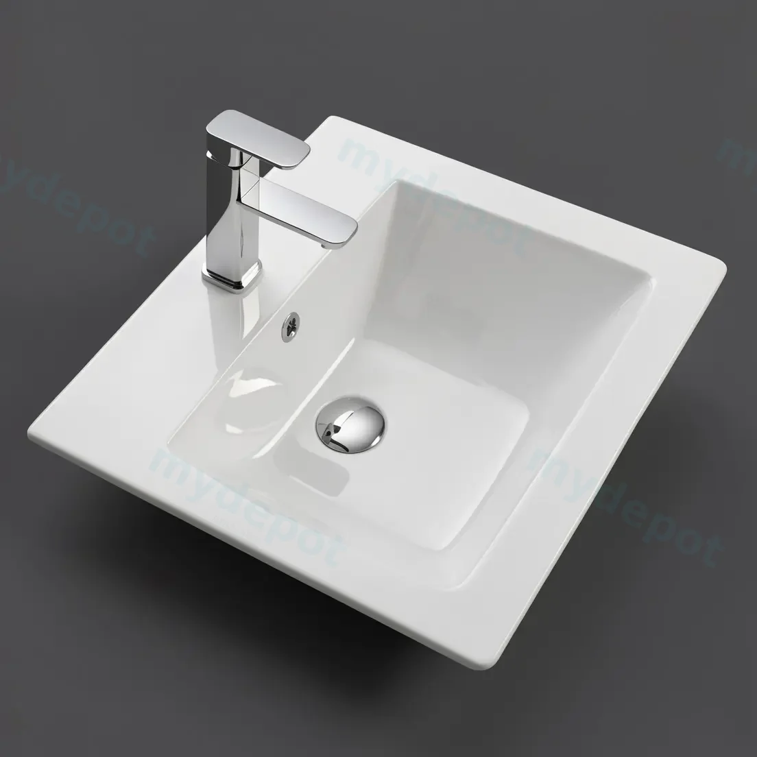 530*460*180mm Gloss White Crete Fine Ceramic Insert Basin Tap Hole Overflow,32mm Waste view 2