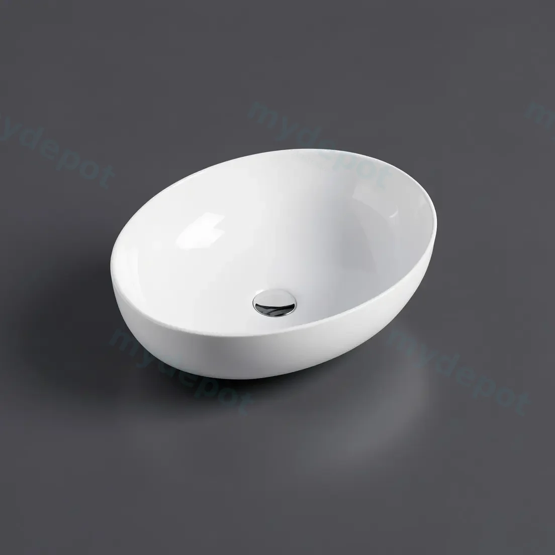 520*395*130mm Gloss White Carey Fine Ceramic Above Counter Basin No Overflow,32mm Waste view 2