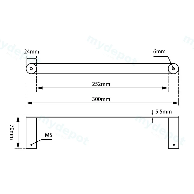 Esperia Brushed Yellow Gold Towel Rail 300mm view 2