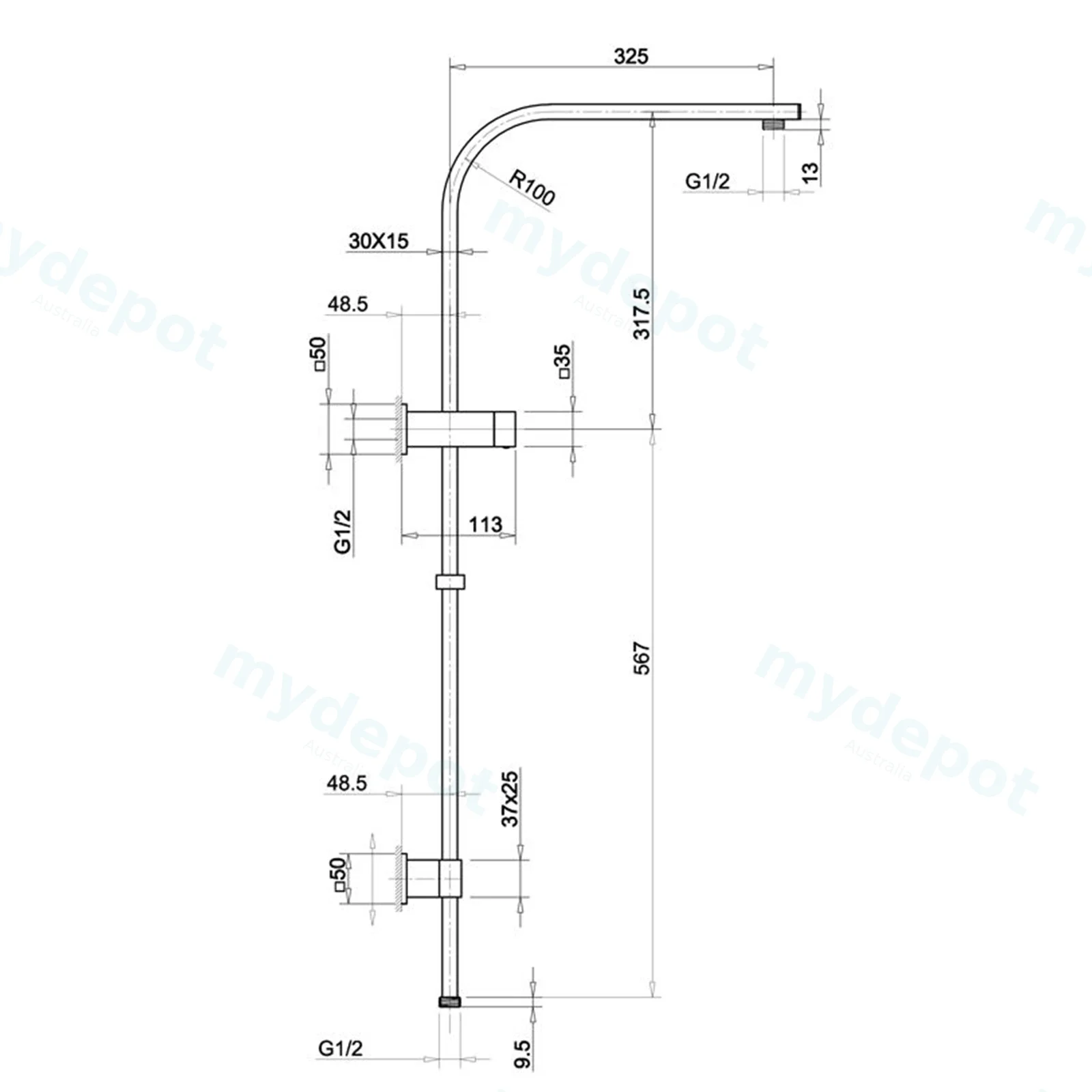 Esperia 10" Brushed Nickel Square Shower Station view 2
