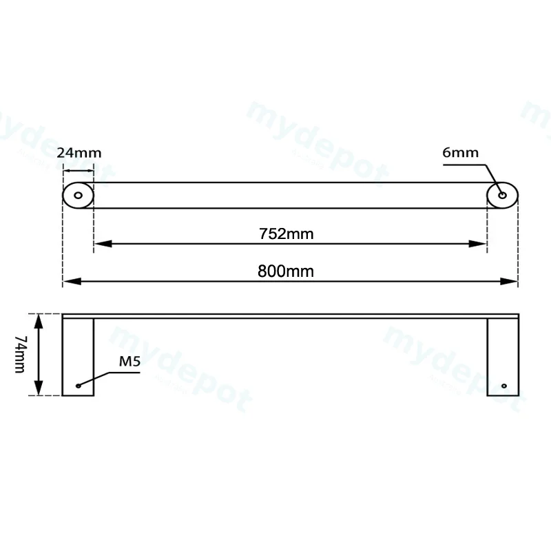Esperia Brushed Nickel Single Towel Rail 800mm view 2