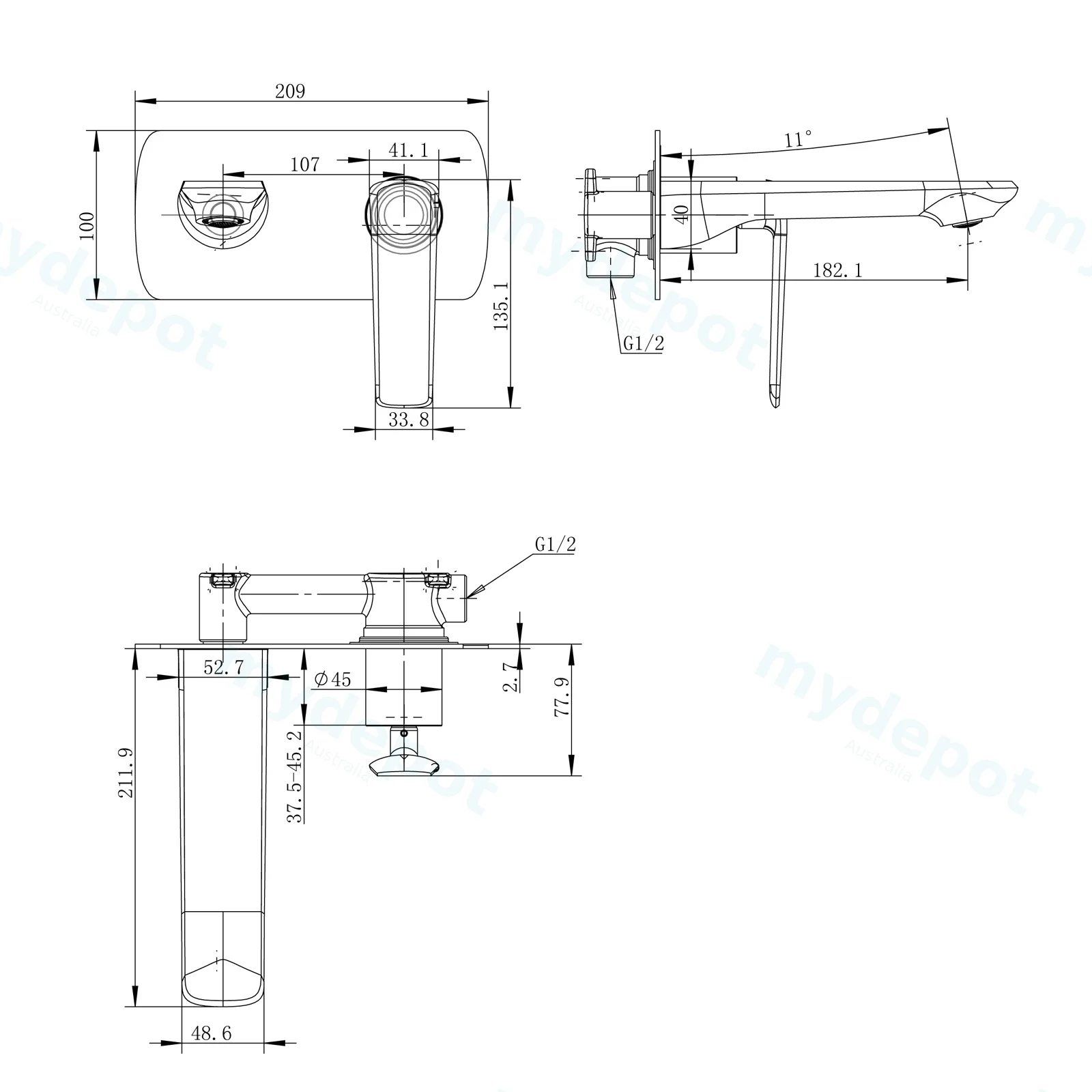 Esperia Gun Metal Grey Wall Mixer With Spout view 2