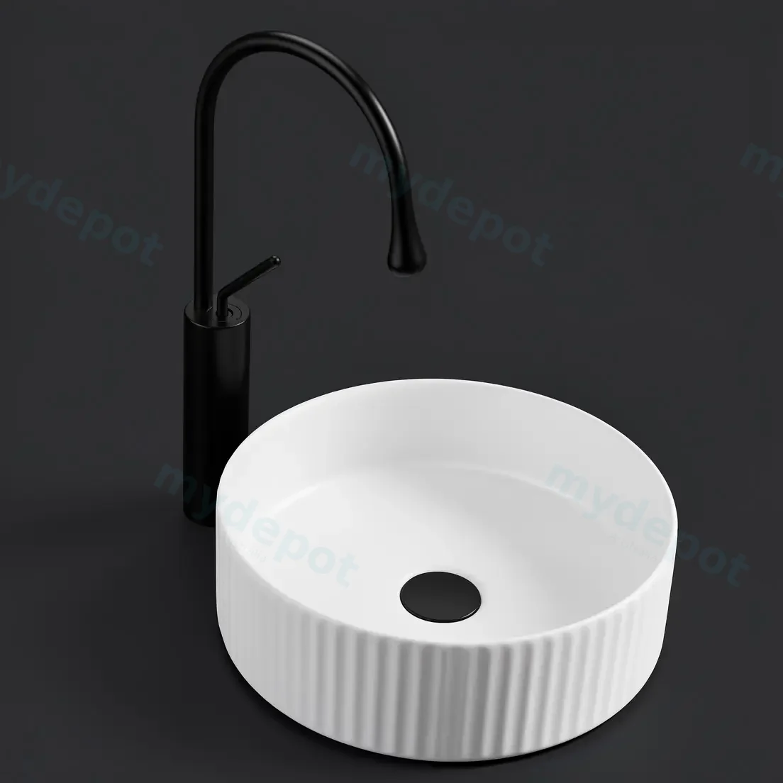 360*360*120mm Cora Above Counter Fluted Matt White Circle Basin (New Arrival) view 3
