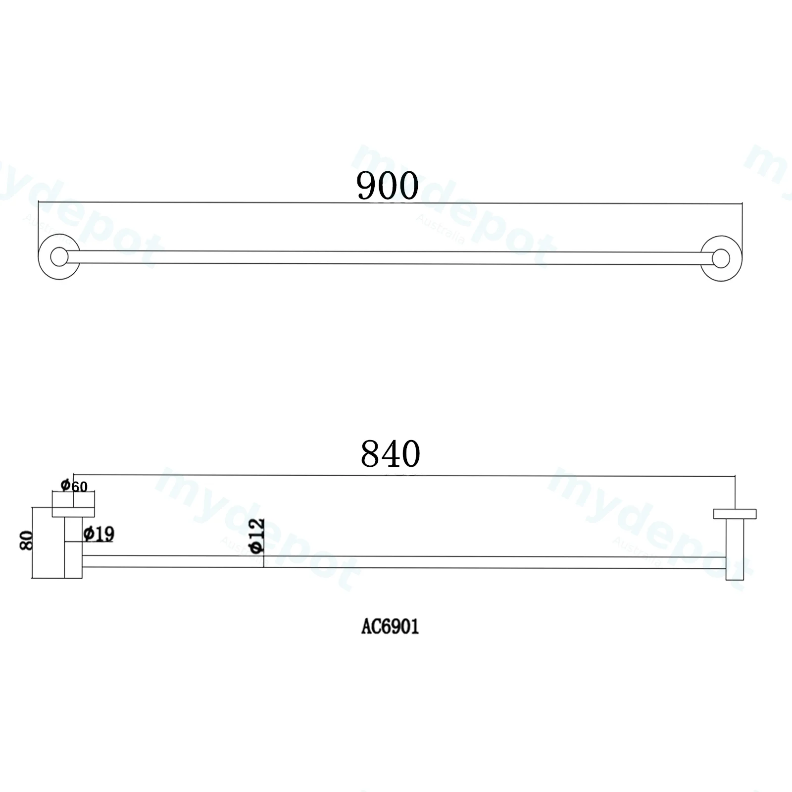 Pentro Matte Black Single Towel Rail 790mm(Cuttable) view 2