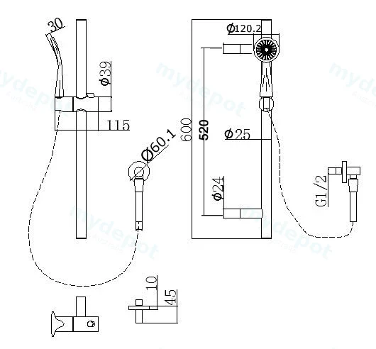 Pentro Brushed Yellow Gold Round Handheld Shower Rail Set view 2