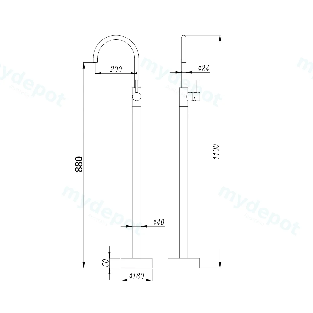 Pentro Brushed Nickel Free Standing Spout & Mixer view 2