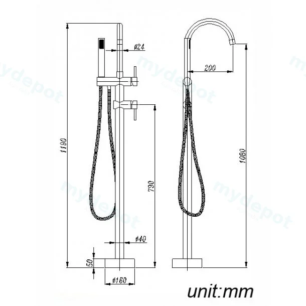 Pentro Brushed Nickel Free Standing Spout & Shower view 2