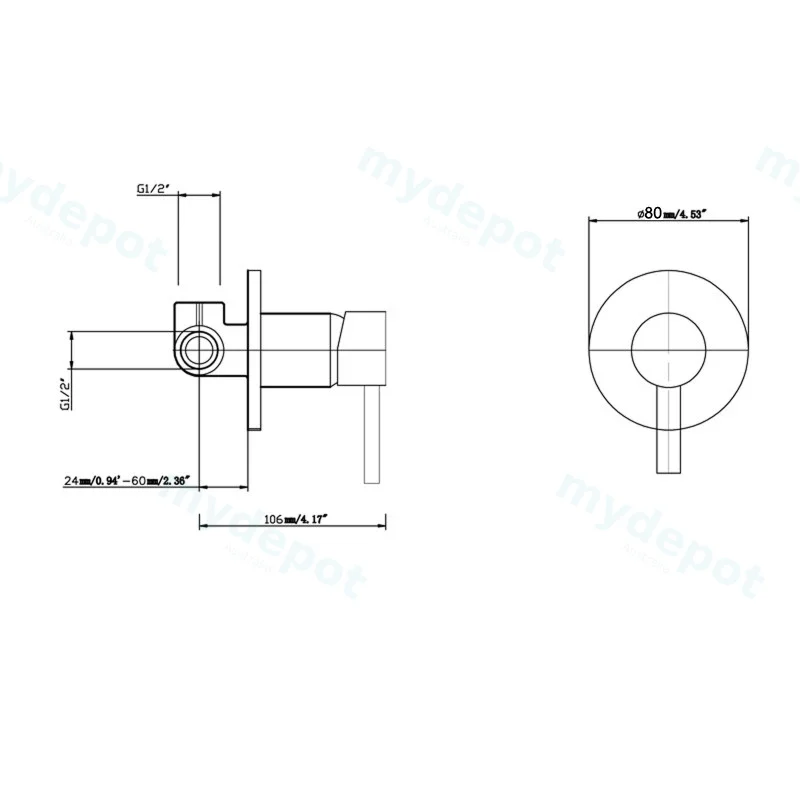 Pentro Gun Metal Grey Round Shower Mixer Tap view 2