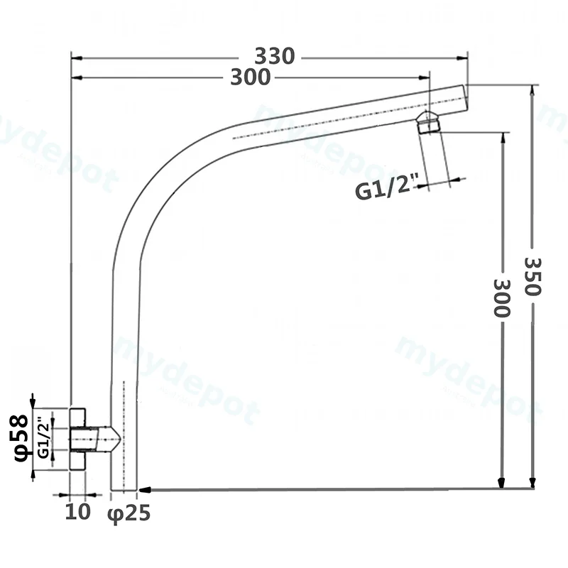 Pentro Gun Metal Grey Wall Mounted Shower Arm view 2