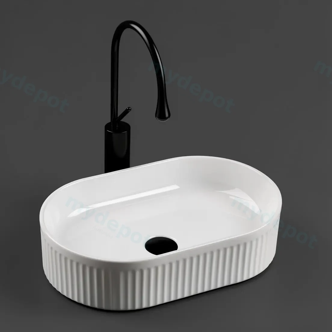 580*360*120mm Cora Above Counter Fluted Gloss White Pill Basin (New Arrival) view 2