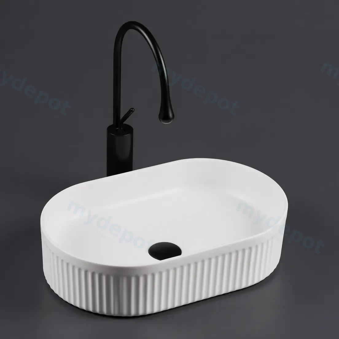 580*360*120mm Cora Above Counter Fluted Matt White Pill Basin (New Arrival) view 2