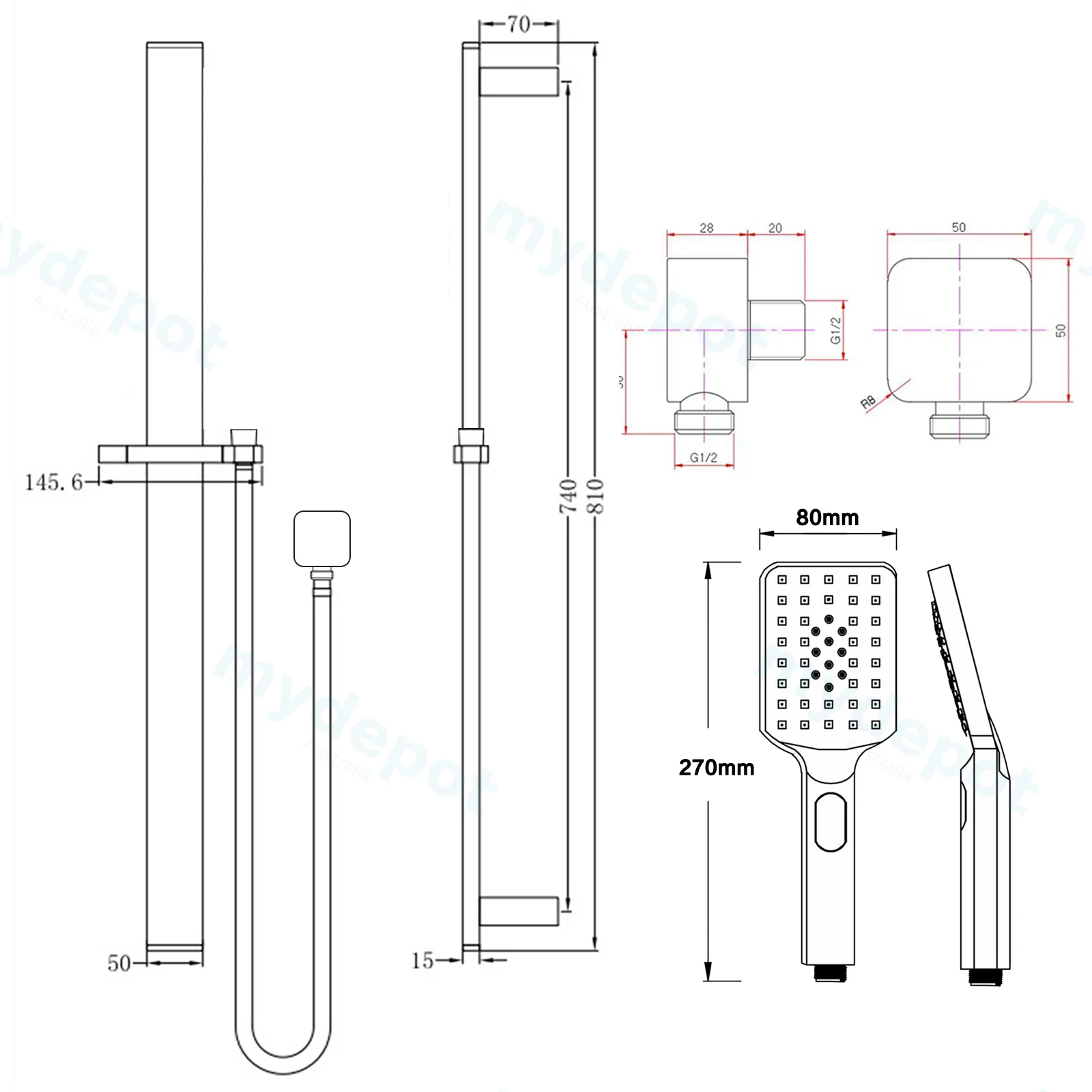 Bellino Brushed Nickel Sliding Shower Rail(ABS Handheld Shower) view 2