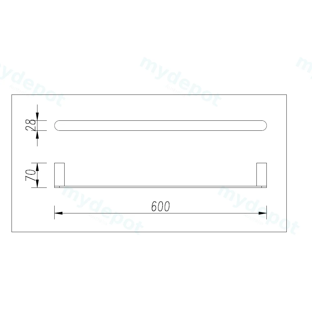Bellino High Gloss Black 600mm Single Towel Rail view 2