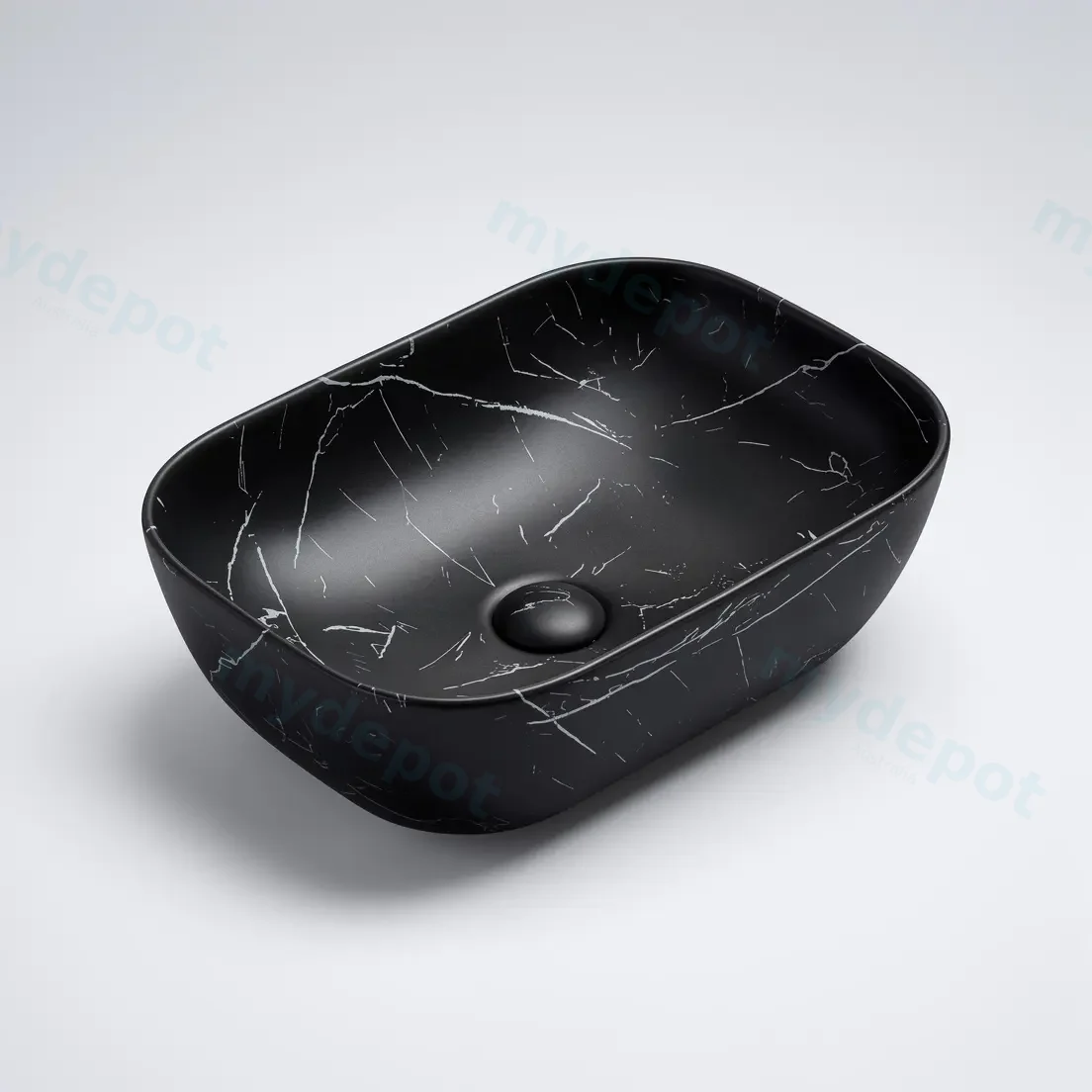 460*325*137mm Matt Marble Black Ellips Fine Ceramic Above Counter Basins Non Overflow,32mm Waste view 2