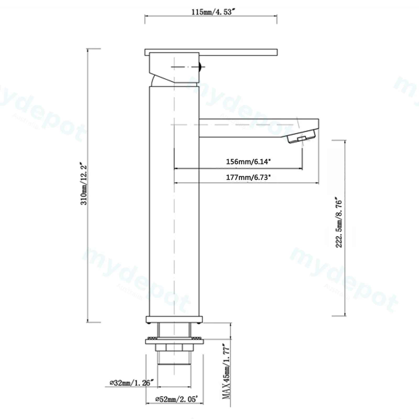 Cavallo Matte Black Square Tall Basin Mixer view 2