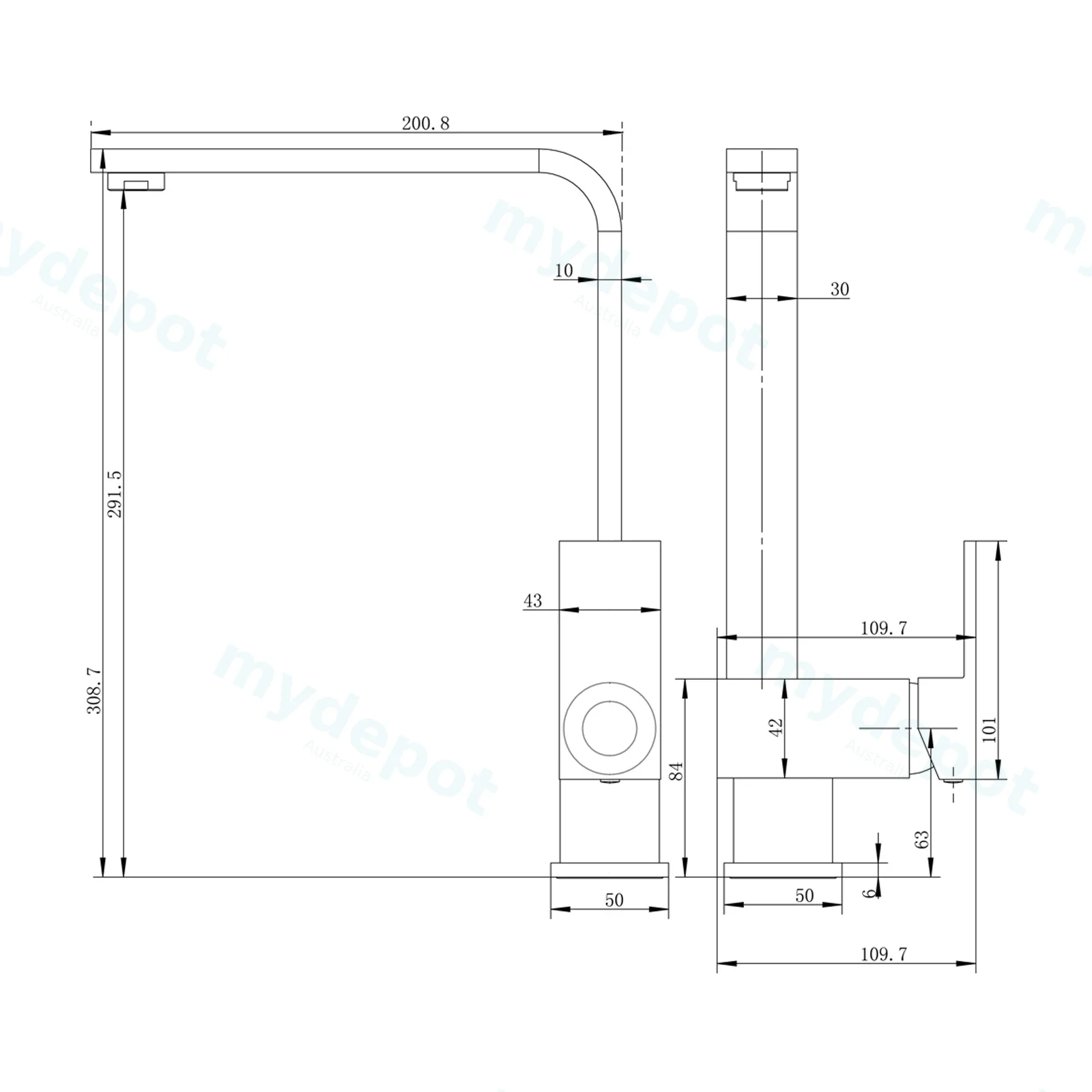 Cavallo Matte Black Square Kitchen Mixer view 2