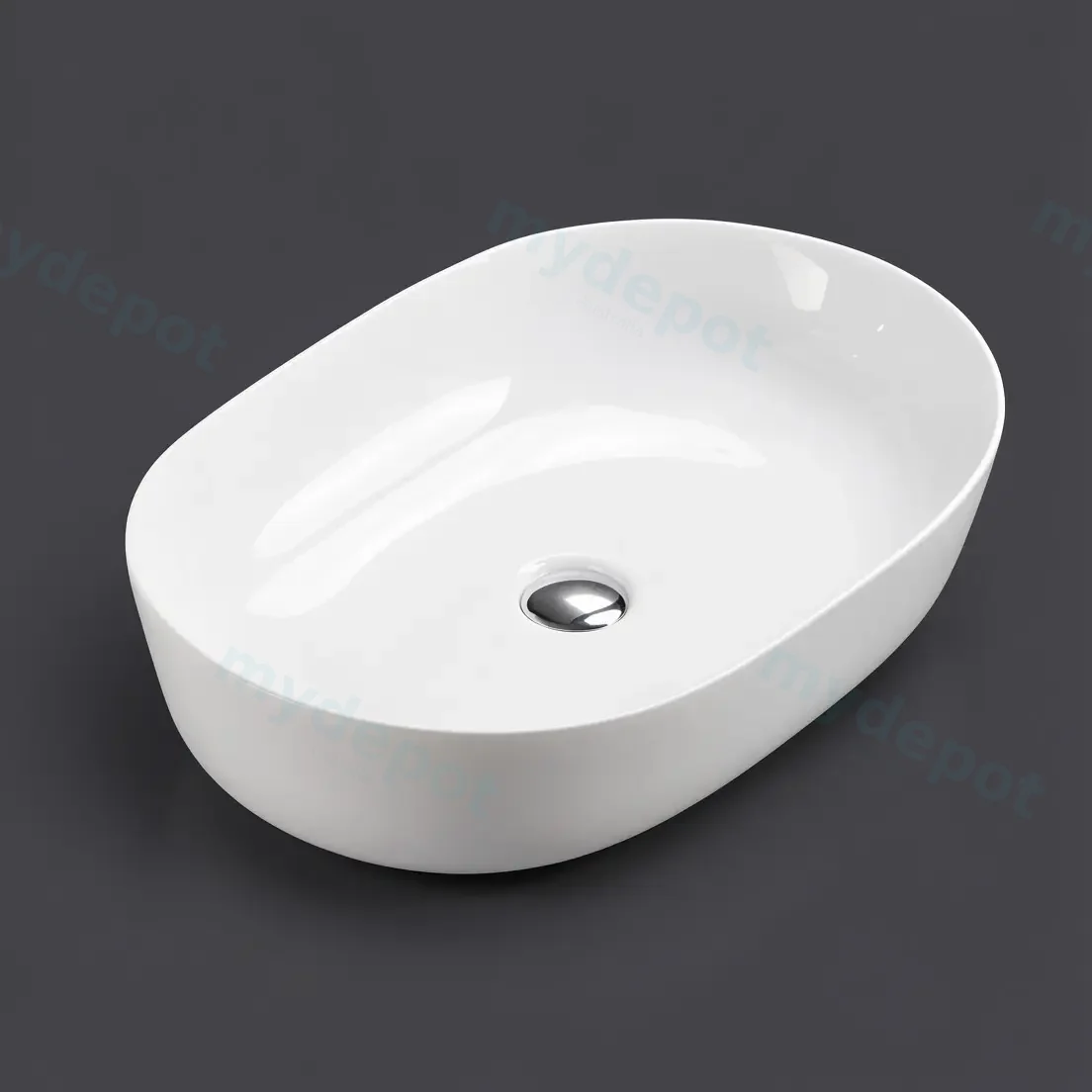 490*350*140mm Gloss White Ellips Fine Ceramic Above Counter Basins Non Overflow,32mm Waste view 2