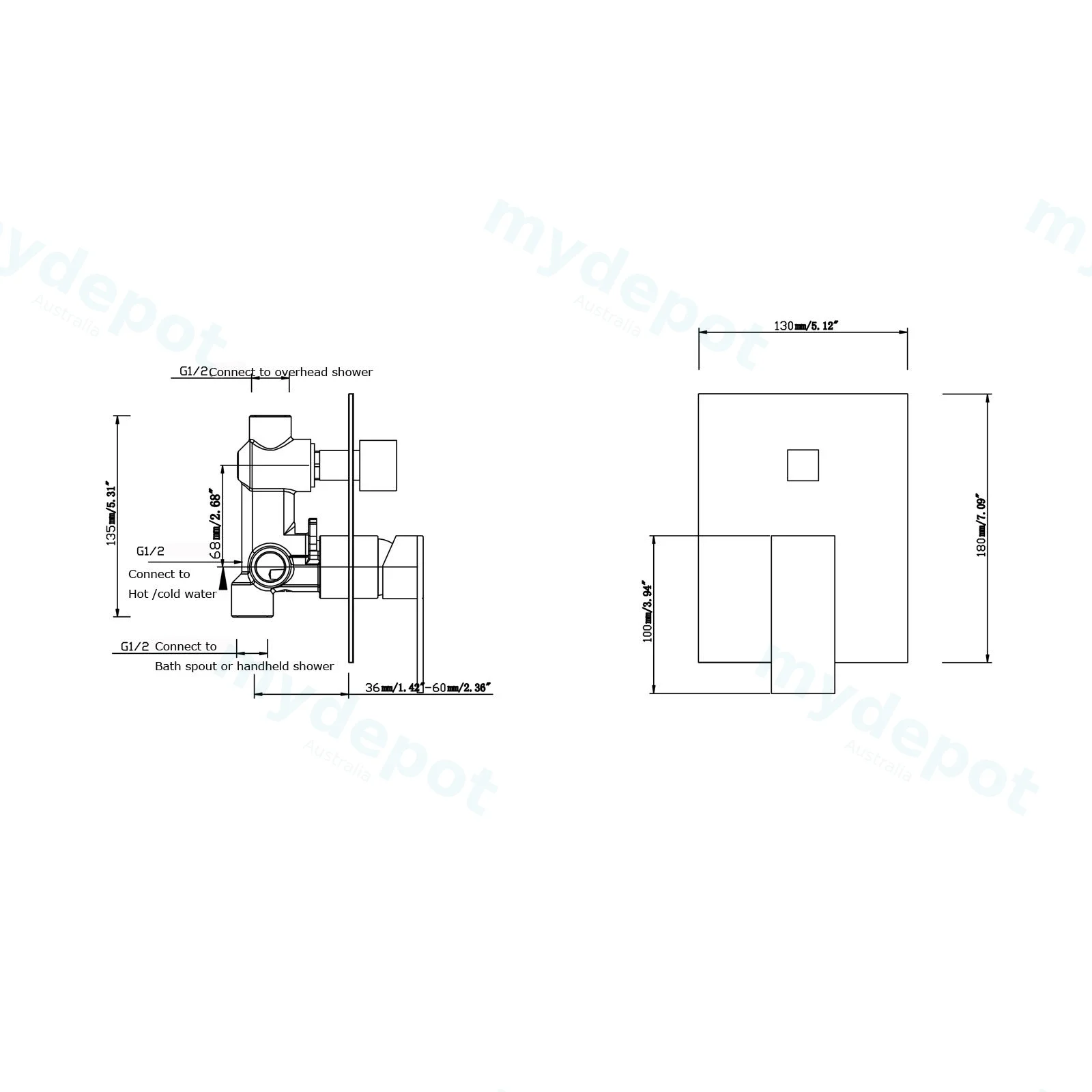 Cavallo Matte Black Square Shower Mixer Diverter view 2