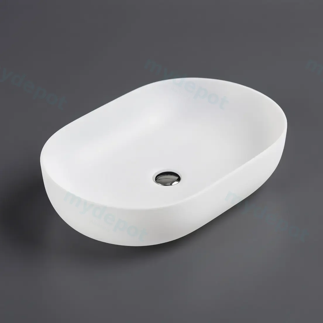 490*350*140mm Matte White Ellips Fine Ceramic Above Counter Basins Non Overflow,32mm Waste view 2