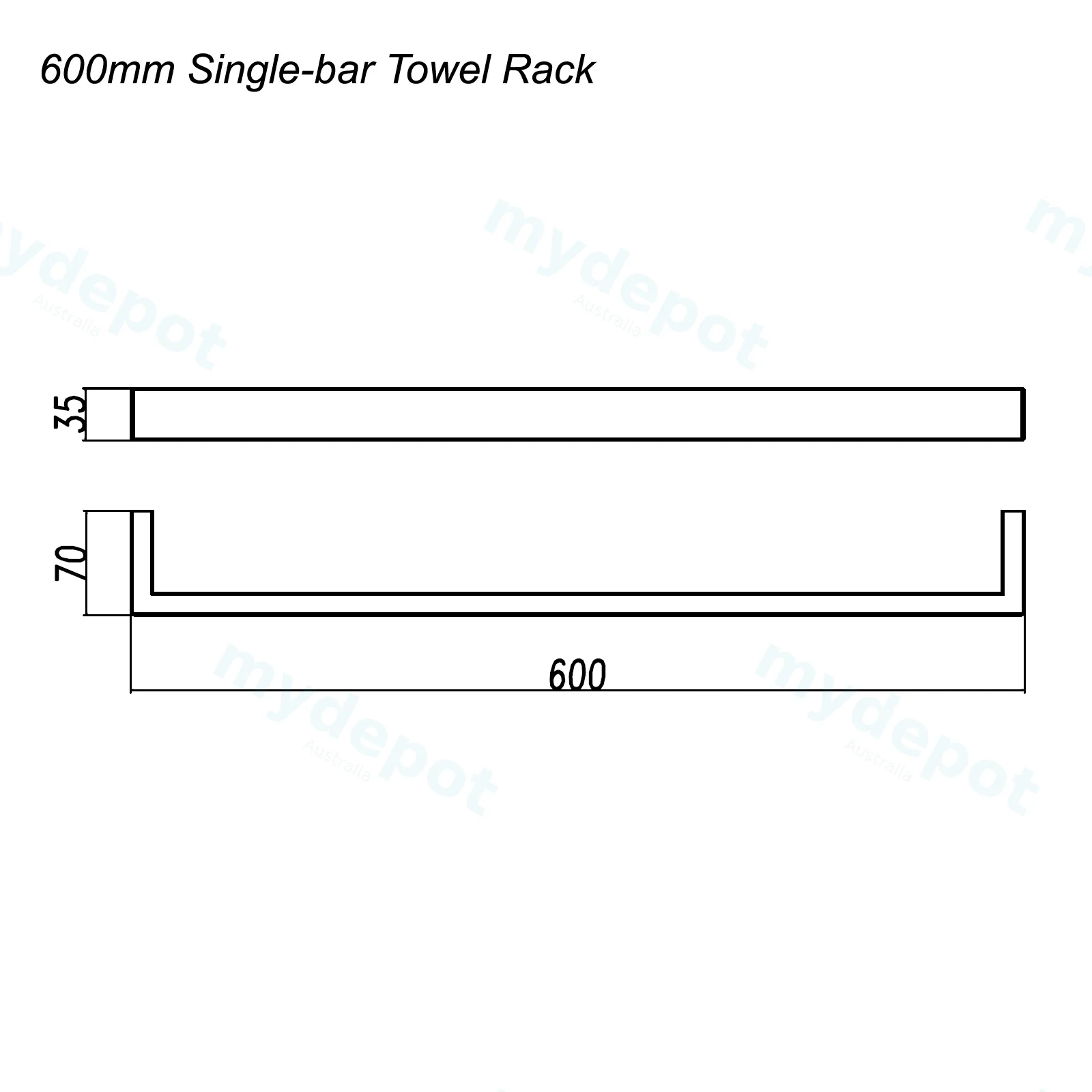 Cavallo Matte Black Square Single Towel Rail 600mm view 2