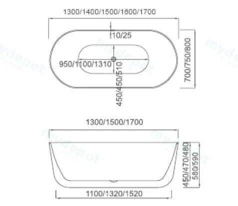 1400*700*590mm Iseo Ultra Slim Freestanding Gloss White Bathtub view 2