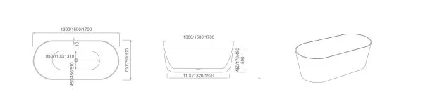 1500*750*590mm Iseo Ultra Slim Freestanding Black&White White Bathtub view 2