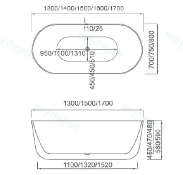 1600*750*590mm Iseo Ultra Slim Freestanding Gloss White Bathtub view 2