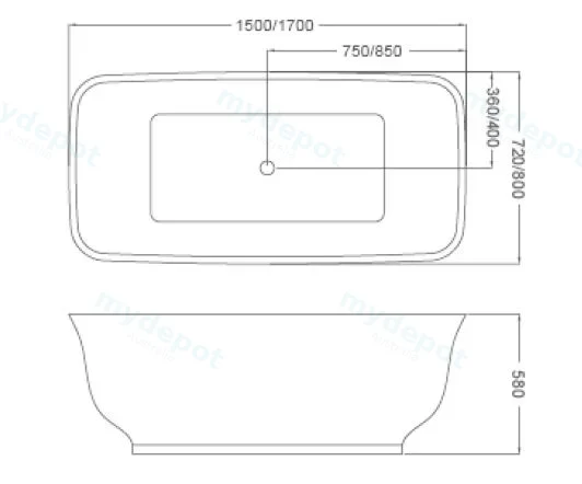 1700*720*580 Libra Freestanding Gloss White Bathtub view 2