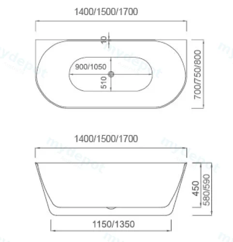 Musen Back To Wall Round Bathtub (1400*700) Thin Edge Without Overflow view 2