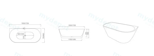 Musen Gloss White Back To Wall Round Bathtub (1500*750) Thin Edge Without Overflow view 2