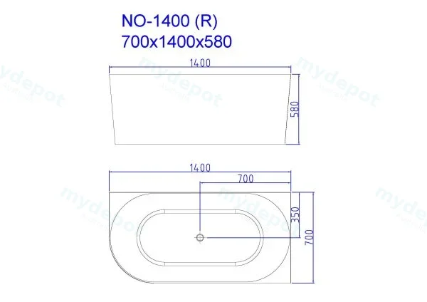 1400*750*590mm Nova Right Hand Corner Gloss White Bathtub view 2