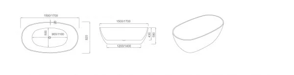1500*820*590mm Pilato Freestanding Gloss White Bathtub view 2