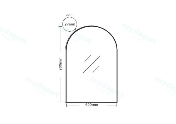 600*900*30mm Brushed Golden Aluminum Framed Arch Mirror view 2