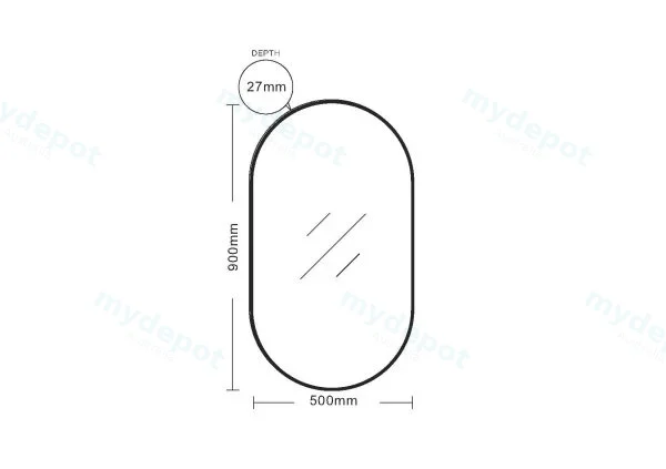 500*900*27mm Matt Black Aluminum Framed Oval Mirror view 2