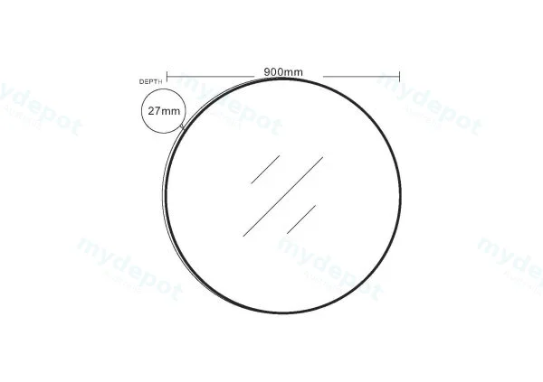 900*900*30mm Matt Black Aluminum Framed Round Mirror view 2
