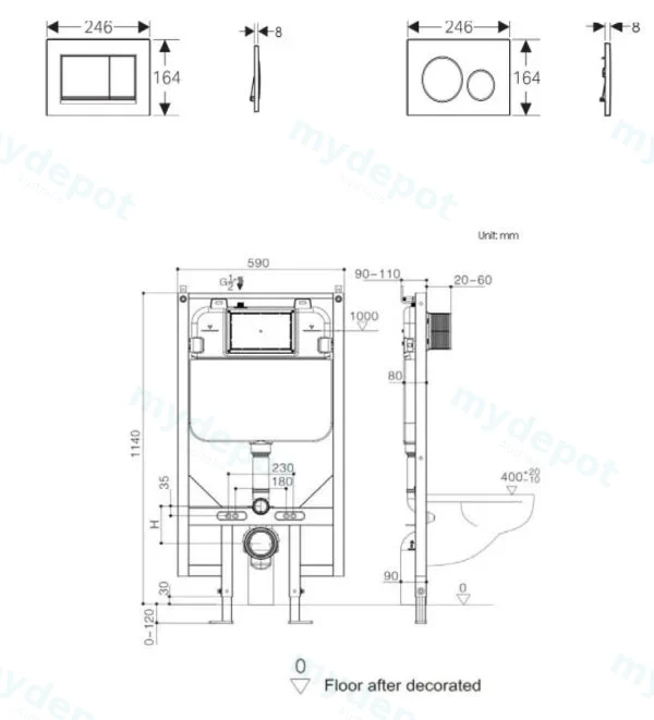 Wall Hung Pan Concealed 80mm Cistern view 2