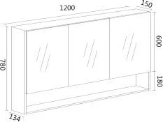 1200*150*780mm Rock Cemento Wall Hung Woodgrain Mirror Cabinet Three Doors view 2