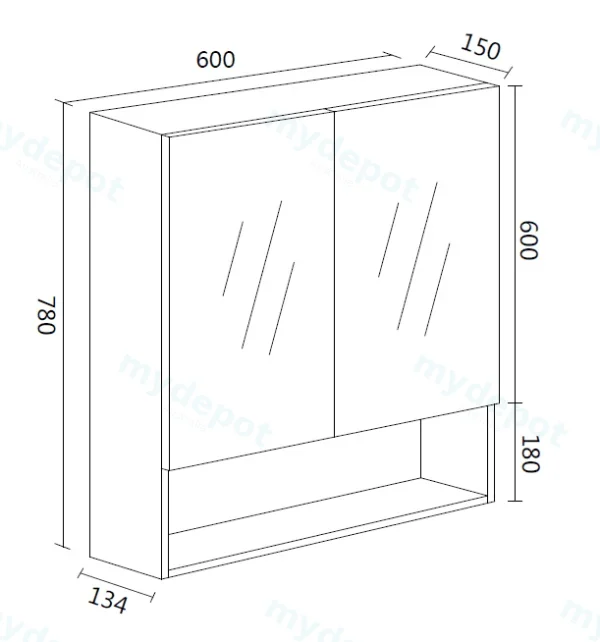 600*150*780mm Canyon Oak Wall Hung Woodgrain Mirror Cabinet Two Doors view 2