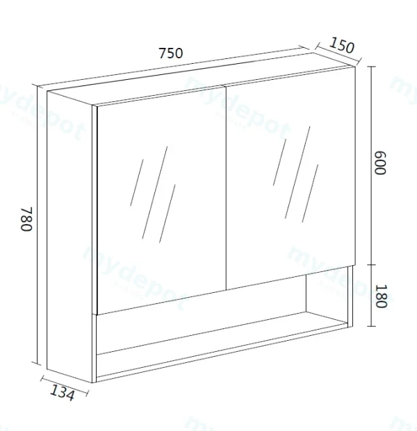750*150*780mm Rock Cemento Wall Hung Woodgrain Mirror Cabinet Two Doors view 2