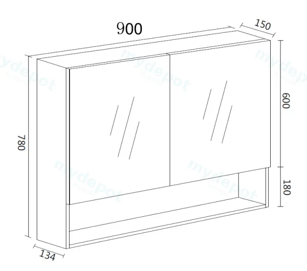 900*150*780mm Rock Cemento Wall Hung Woodgrain Mirror Cabinet Two Doors view 2