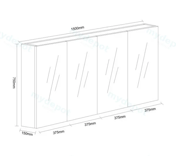 1500*150*750mm Pvc White Shaving Cabinet Four Doors view 2