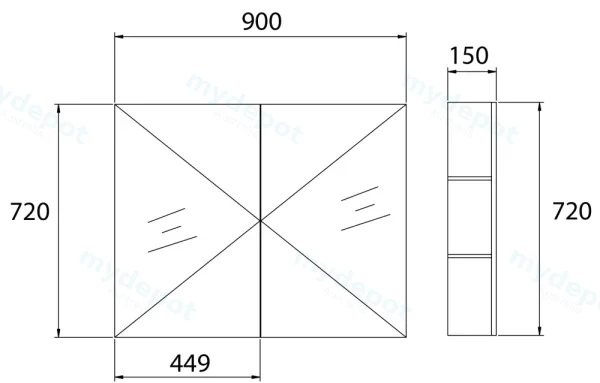 900*720*150mm Pvc White Shaving Cabinet Two Doors view 2