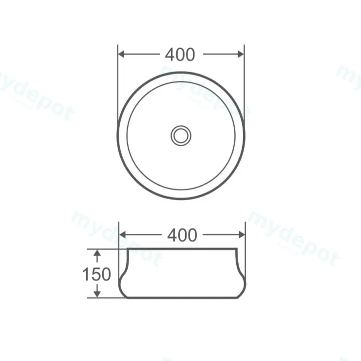 400*400*150mm Trier 32 Counter-Top Circular Nero Grey Basin view 2